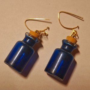 Vintage Blue Potion bottle Pierced Earrings